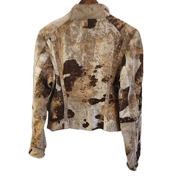 Leather Cowhide Print Rhinestone Moto Jacket Size Large - Picture 2 of 7